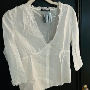 White Brandy Melville Ruffle V Neck Blouse